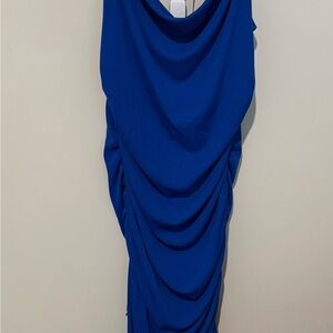 Elegant Blue Draped Women's Dress